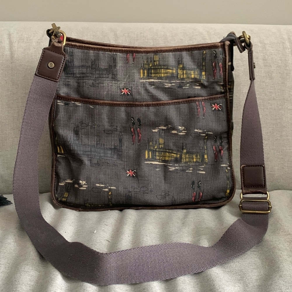 BODEN Bag Crossbody Large Messenger Coated Canvas LONDON THEME Grey Bag